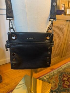 Hammitt VIP Black Leather Crossbody Bag Red Suede Studded